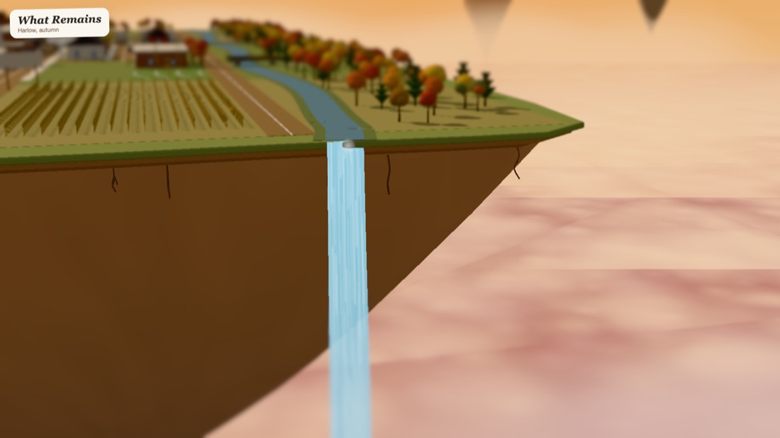 What Remains: a river running off the island's edge as a waterfall