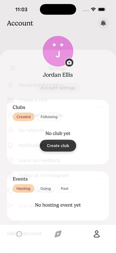 A screen recording of the Ligo app's account page